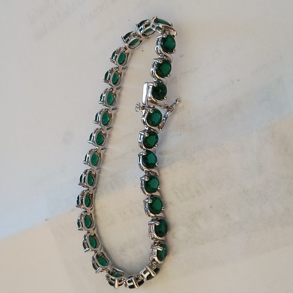 Sterling Silver Lab Created Emerald Braclet